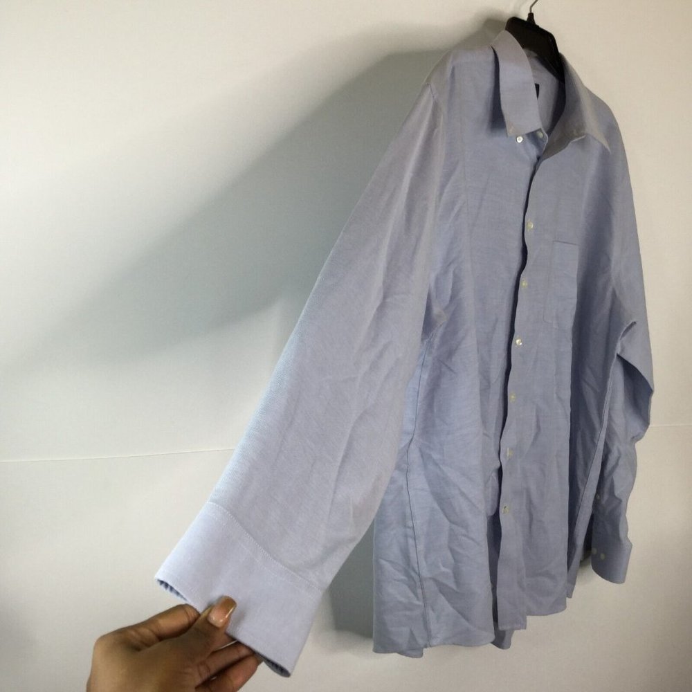 Stafford Button-Up Shirt Men 18 (36-37) Blue Chambray Regular Fit Long Sleeve - Picture 7 of 11